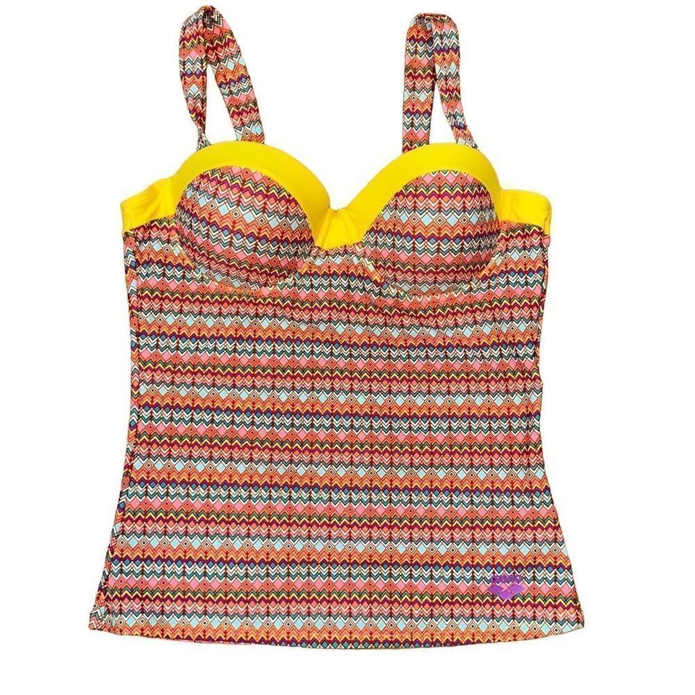 Arena sz Large tankini swim suit top with underwire and bright colorful pattern